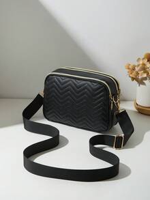 Bolso de hombro cruzado acolchado multicapa de moda para mujeres - Negro - Ver 4