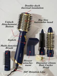 CRASTS Set Sikat Pengering Rambut 5-in-1: Sisir Pelurus Rambut, Sisir Pengeriting, Alat Penata Rambut Serbaguna untuk Pelurus & Pengeriting, Tidak Merusak Rambut, Dilengkapi Jepit Rambut dan Nosel Konsentrator. - Royal Blue - View 4