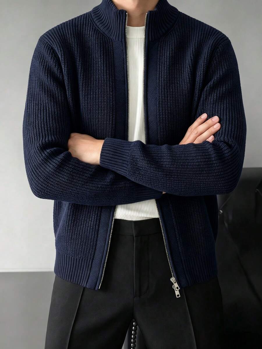Men's Autumn/Winter Fashion Double Zipper Design Cardigan Knit Sweater