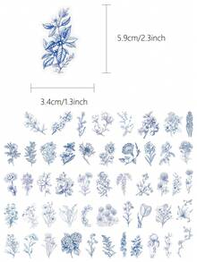 50-Piece Set Of Blue And White Floral And Plant Stickers For Decorating Suitcases, Laptops, Scrapbooks, Diaries, Skateboards, Guitars, Helmets, Water Bottles, And More-DIY Decal Set - Multicolor - View 11