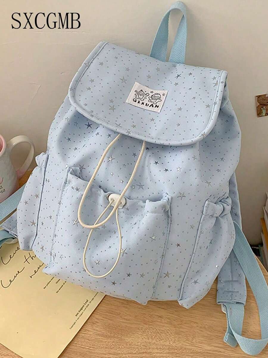 Mochila con cordón, mochila con estampado de estrellas, mochila multifuncional, mochila para estudiantes, mochila casual, mochila ligera, mochila de uso diario, bolso de mano, bolso de hombro, mochila de moda