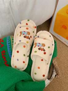 XIXITIAO Color Dot Dog Pattern Slippers, Unisex Casual Home Floor Shoes, All Season Soft Sole Breathable Sweat-Absorbent Cute Indoor Slides - Milky Apricot Color - View 10