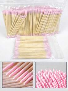 100PCS Double-Ended Cotton Swab Wooden Sticks, Small Tip Dual-Head Nail Polish Remover Sticks, Eyebrow Tattoo Beauty Makeup Cleaning Cotton Swabs, Multifunctional Manicure Nail Art Tools For Press On Nails, 100 Pieces Per Pack - 100pcs-pink - View 7