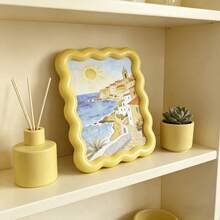 Yellow Wavy Border Photo Frame Display Box, Bedroom Nightstand Decor, Desktop Photo Frame, Coastal Style Wavy Photo Frame, Simple Mirror Can Be Used As Photo Frame, Art Display Photo Frame, Yellow Coastal Printed Mirror Can Be Used As Photo Frame, K-Pop Star Card Photo Album - Multicolor - View 11