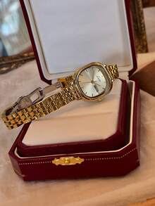 1pc Elegant Vintage Gold Case Women's Quartz Watch With Day & Date Calendar, Classic Minimalist Fashion Dress Wristwatch, Suitable For Office And Daily Wear - Gold - View 6