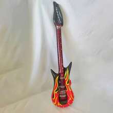 Vintage Flame Pattern Inflatable Guitar, Thickened PVC Inflatable Material, Reusable And Durable, Rock Style Realistic Musical Instrument Prop, Suitable For Music Parties, Holiday Gatherings, Photography, Stage Performances, Theme Party Decor, Party Supplies To Create Rock Carnival Atmosphere - A - View 6