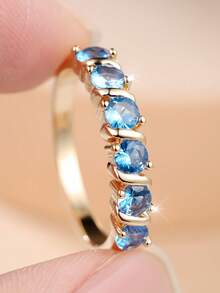 1 Elegant And Minimalist Twisted Metal Women's Ring-Translucent And Skin-Brightening A Versatile Piece Perfect For Layering With Everyday Work Outfits - Golden Yellow + Light Blue - View 7