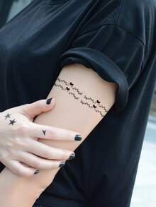 KING HORSE 1pc Waterproof Temporary Tattoo Sticker, Black Small Pattern, Suitable For DIY Matching During Travel, For Fingers - Black - View 3