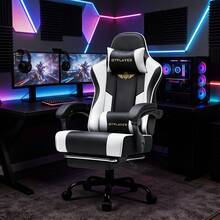 Chaise de jeu EXRACING - Chaise de jeu ergonomique avec repose-pieds, appui-tête et soutien lombaire, réglable en hauteur, rembourrée, supporte jusqu'à 180 kg. - Blanc - Voir 2