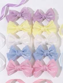 10pcs Macaron Color Pearl-Finish Tulle Hair Bow Clips,Purple Blue White Yellow Pink Hair Clips,Super Fairy,Teens Girls Hair Accessories For Daily - Multicolor - View 1