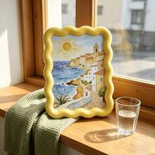 Yellow Wavy Border Photo Frame Display Box, Bedroom Nightstand Decor, Desktop Photo Frame, Coastal Style Wavy Photo Frame, Simple Mirror Can Be Used As Photo Frame, Art Display Photo Frame, Yellow Coastal Printed Mirror Can Be Used As Photo Frame, K-Pop Star Card Photo Album - Multicolor - View 6