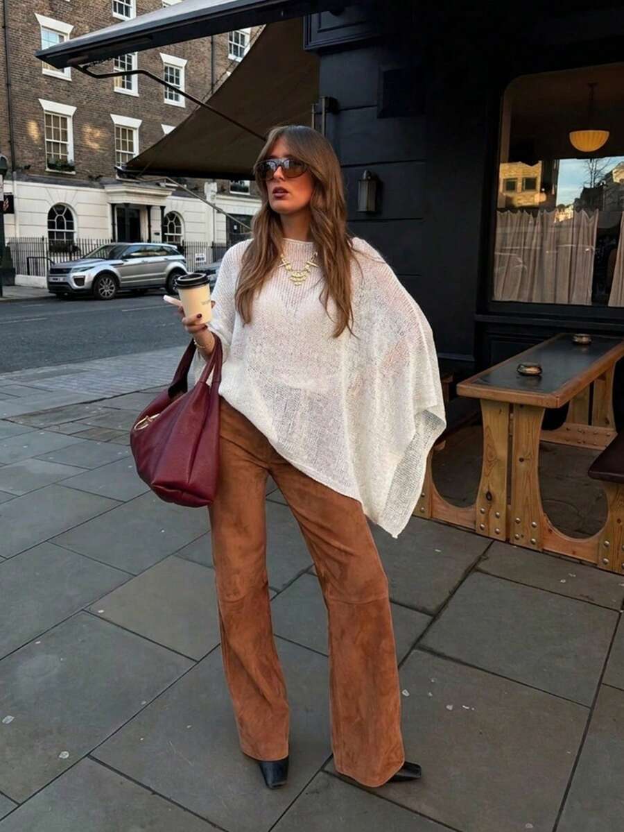 Fashionable Commuter Solid Color Asymmetric Knit Top - Champagne - View 1