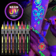 FLYSEA Ultra Bright 8/10/12/16 Colors Fluorescent Glow Black Light Tattoo Pen (Only LUMINOUS Label Is Fluorescent, Glows Under UV Light), Washable Tattoo Pen, Washable Metal Tattoo Marker, Body & Face Painting, Multi-Purpose - Perfect For Birthday Parties, Halloween Costumes, Body Art Tattoos, Clown Makeup, Cosplay - Sets - View 15