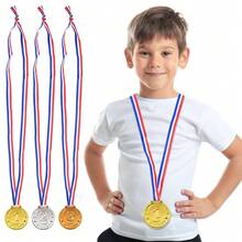 15pcs Gold Silver Bronze Champion Runner-Up Third Place Medals With Red White Blue Lanyards, Wheat Ear Crown Embossed Texture, Thick And Solid, Suitable For Sports Events, Team Building, Various Competitions Award Ceremonies, Strong Sense Of Ceremony, Preferred Choice For Event Commemorative Prizes - Multicolor - View 2