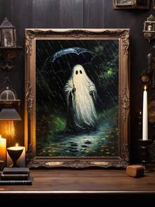 1pc Canvas Wall Art, Framed Wall Decor, Atmospheric Rainy Night Umbrella Ghost Forest Path Canvas Hanging Painting, Eerie Pastoral Vintage Oil Painting Frameless Poster, Aesthetic Hanging Decorative Print, Suitable For Modern Home Decor, Room Decor, Dorm Decor, Bedroom Decor, Living Room Decor - Umbrella Ghost - View 1