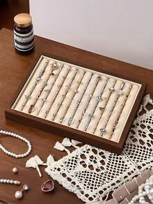 1pc Large Wooden Jewelry Tray, Jewelry Storage & Display Tray, Drawer-Style Earring Storage Box, Stackable Jewelry Storage Tray, Multi-Functional Jewelry Display Tray - Multicolor - View 6