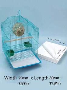 11pcs Bird Cage Dust-Proof Set (Includes 10pcs Bird Cage Liners + 1pc Bird Cage Dust-Proof Cover), Dust-Proof Mesh Cover Anti-Splash Fence Cage Net, Excrement Receiving Paper Absorbent Non-Woven Fabric Parrot Cage Liner Tray Bird Dropping Cleaning Pad, Suitable For Round And Square Cages - White Elastic - View 3