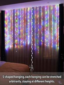 戶外太陽能瀑布簾燈串燈,100/200/300 LED 8種閃爍燈光模式,防水仙女燈,適用於花園、露台、門廊、後院、婚禮、聖誕節、窗戶、居家聖誕裝飾,附贈隨機迷你窗貼 - 太陽能窗簾燈 - 查看 6