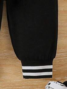 Baby Boy Cartoon Print Baseball Collar Warm Sweatshirt And Pants Set - Black - View 5