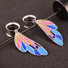 2pcs Hypoallergenic Color Enamel Butterfly Wing Dangle Ear Gauges Plugs, Stainless Steel Hollow Ear Tunnel Stretchers, Expander Piercing Jewelry - Round - View 4