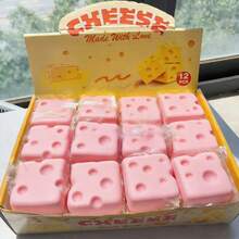 1 pieza Juguete antiestrés Jumbo de queso amarillo y rosa - Bloque de queso cuadrado extra grande, juguete blando y de rebote lento para aliviar la tensión - Multicolor - Ver 3