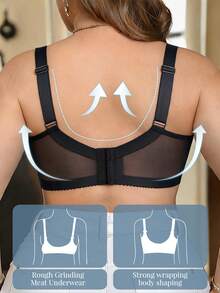 Women's Plus Size Floral Lace Underwire Bra, Comfortable Breathable, Push Up Side Support, Wide Shoulder Straps Hide Armpit Fat & Anti-Slip Wide Hem - Black - View 4
