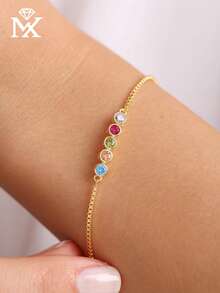 Pulsera personalizada con piedra de nacimiento redonda, joyería personalizada con piedra de nacimiento familiar, pulsera de piedra preciosa personalizada, mejor regalo para mamá - Multicolor - Ver 5