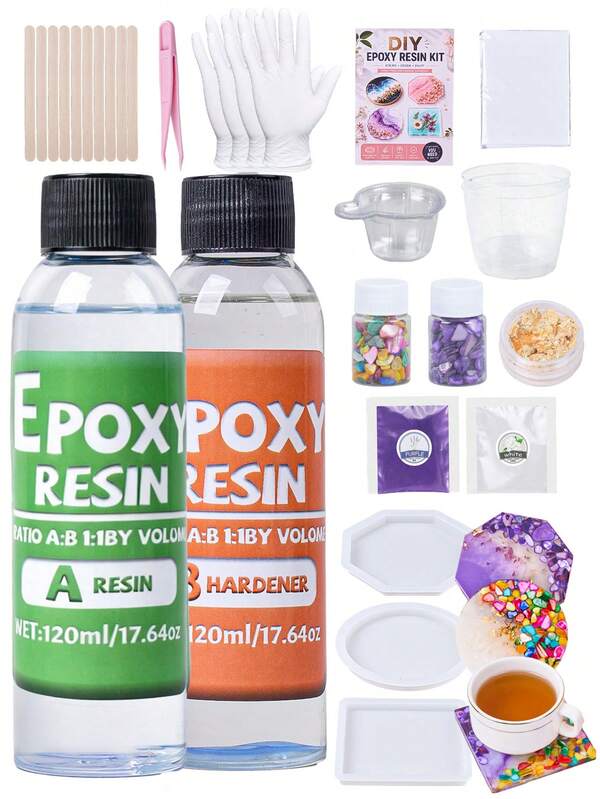 Kit de colle résine époxy AB 120ml, résine époxy transparente, autonivelante et haute brillance, convient pour la fabrication de bijoux, les arts, l'artisanat, les dessous de verre DIY pour débutants