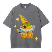 Summer Tops 100% Cotton, Funny Clown Frog Print T-Shirt, Suitable For Daily Wear, A Must-Have For The Beach, Cute Cartoon Pattern, Unisex, Perfect Gif - 木炭 - 查看 1