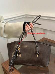 1pc New Coffee Color Rhombus Pattern Bowling Bag, Zipper Closure, Solid Color PU Material, Large Capacity Handbag, Very Suitable - Coffee - View 3