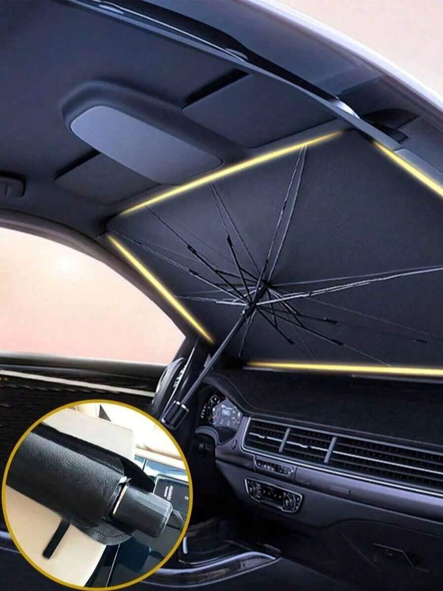 1pc Car Windshield Sun Shade, Heat Insulation & UV Protection, Easy-To-Use Roll-Up Interior Accessory With Black Storage Bag, Effectively Lowers Car Temperature, Durable & Lightweight Design, Fully Covers Front Windshield, Suitable For Most Car Models