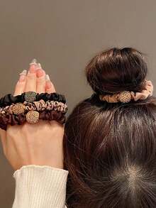 4/20 Pack 6cm Solid Color Polyester Scrunchies, Elegant Casual Hair Elastics For Women, Suitable For Students, Dorms, Office Workers, Bathroom - Multicolor - View 8