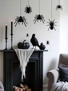 1pc Halloween Black Spider Wall Sticker, Waterproof Halloween Window Sticker, Background Decor Sticker, Home Decor Sticker, Window Decoration Sticker, Suitable For Indoor Home, Parties, Living Room, Shop Window Decoration, Wall Sticker, Home Decor - Multicolor - View 6