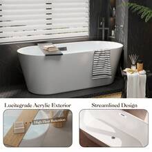 Soonbuy 59" Modern Oval Acrylic Freestanding Bathtub, CUPC Certified Deep Soaking Tub With Double-Walled Insulation, Complete /Black Overflow & Drain Kit, Ergonomic Spa Tub For Contemporary Bathroom - White - View 2