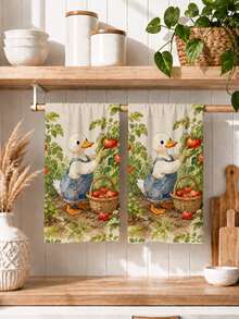 2 Stücke minimalistische niedliche Küchentücher mit Farm-Tomaten- und Entenmuster, weiche Polyester-Geschirrtücher, geeignet für Küchendekoration, Küchenreinigung, Feiertags-Party-Dekoration, Küchen- und Badezimmerbedarf, Haushaltsartikel, Heimdekoration, Einweihungsgeschenk - Verschiedenfarbig - Übersicht 1
