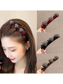 1pc/2pcs/3pcs Rhinestone Heart Flocked Hair Clips Side Bangs Straight Clip Sweet Girl Hair Accessories Red Black Coffee Color Clothing Decoration Women Accessories Women Hair Clips - Multicolor - View 3