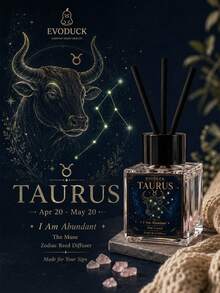 EVODUCK 1pc Smokeless Taurus Zodiac Crystal Reed Diffuser 50ml, Botanical Vanilla Fragrance Oil With Pink Crystal & 4 Fiber Reeds, Flameless Scented Diffuser For Bedroom Nightstand Vanity, Zodiac Birthday & Christmas Gift For Her, Home Fragrance Decor - Mixed Fragrance - View 5