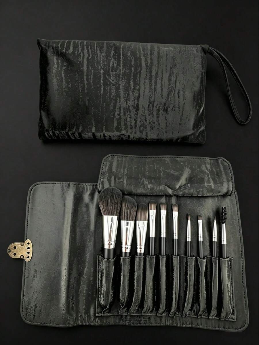 附收納袋化妝刷組 10件組 便攜多功能化妝刷 化妝工具 初學者適用 完整化妝刷套組 專業化妝刷 - 黑色 - 查看 1