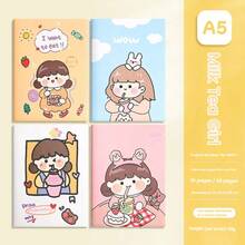 1Pc A5 Cute Cartoon Lined Notebook, Sewn Binding Thick Eye-Protection Paper, Kawaii Capybara Rabbit Design Writing Notepad For Students School Stationery - A5 lined - View 8