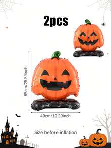 2pcs Halloween Theme Pumpkin Foil Balloons, Includes Orange-Yellow And Pink Double-Sided Small Pumpkin Shaped Balloons, Suitable For Halloween, Pumpkin Party, Halloween Party Atmosphere Decoration, Halloween Funny Decoration, Holiday Atmosphere Photo Props, Indoor And Outdoor Photo Background Props, Trick Or Treat Party - Multicolor - View 10