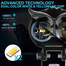Heyword Dual-Color LED Motorcycle Owl Auxiliary Light, Suitable For Motorcycles, Bicycles And Cars, Equipped With Adjustable Mounting Bracket, Hardwired Connection, Road Lighting Auxiliary Equipment, Adjustable Vehicle Lighting, Battery Not Included - [1PCS Lights] - View 6