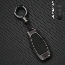 適用於 3 按鈕鋅合金鑰匙殼，相容 Focus/Mondeo/Fiesta/Kuga/Edge/Fiesta/Focus/Mondeo/Escape/Fusion 車鑰匙保護套，附登山扣 - 圓扣-一面皮革一面透明膜 - 查看 7