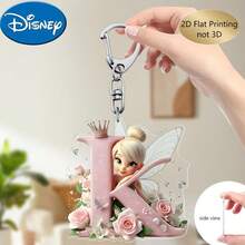 Llavero de bordado de letra de hada de flores Disney 2D plano, 26 patrones de dibujos animados florales 'A-Z', colgante de acrílico con cadena, adecuado para bolsos, llaves y llaves de coche, regalo de accesorios de viaje, diseño de llavero floral lindo, superficie lisa, llavero, llavero decorativo, llavero de dibujos animados, regalo de Navidad, regalo para fans, regalo de vacaciones, decoración del hogar - Multicolor - Ver 17
