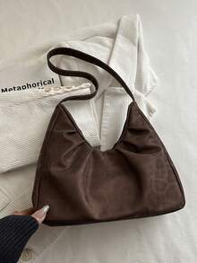 1 pieza Bolso de hombro de ante con estampado de leopardo de gran capacidad para mujer, bolso hobo con artesanía plisada, ideal para ir al trabajo o a la escuela. Este bolso de gran capacidad y ligero combina estilos casuales clásicos y casuales de negocios. Es perfecto para mujeres jóvenes, estudiantes universitarias y profesionales, adaptándose fácilmente a entornos de trabajo, temporada de regreso a clases, vida escolar/secundaria/universitaria y viajes de vacaciones. Un bolso de hombro de moda. - Café - Ver 6