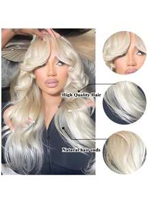 Platinum Blonde Colored Lace Front Wig Body Wave Synthetic Wigs For Women Pre Pluck Transaprent 13x4 Lace Wig - 金髮女郎 - 查看 4