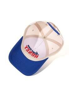 1 pieza Gorra de béisbol estilo americano con bloques de color bordados, gorra de béisbol vintage con visera curva de contraste, sombrero de sol unisex con bordado de letras en bloques de color - gorra de béisbol - Ver 7