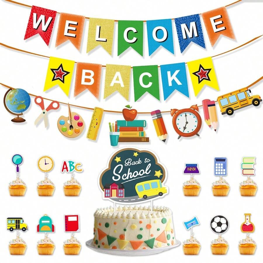 2pcs Banners For School Decorative Banner For Classroom And Office Decorations Simple Design For Reunions And Parties Welcome Banner Decorative Flags For Classroom Party Backdrop Lightweight Easy To Hang For First Day Of School Celebrations - Multicolor - View 1