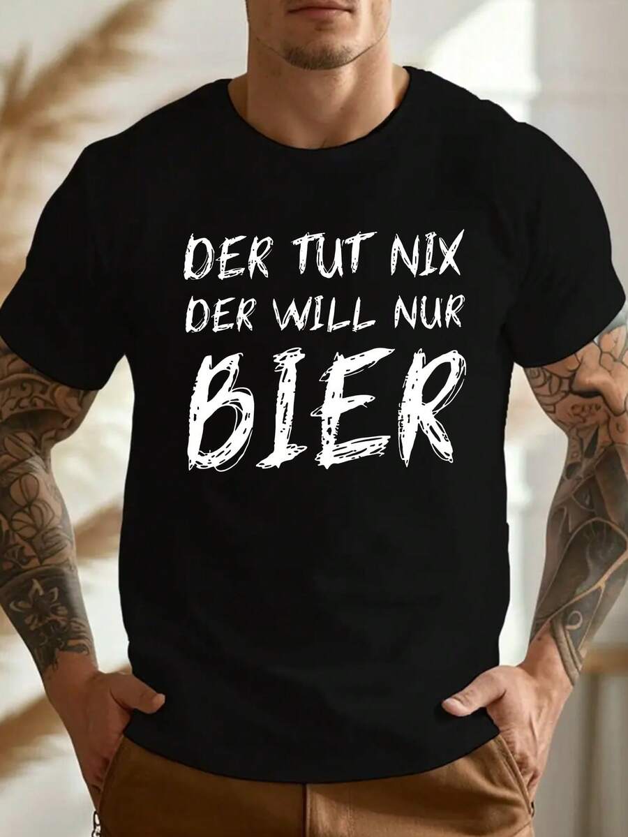 Plus Size Men'S T-Shirt With A Fun German Crinkle Design - Black - View 1