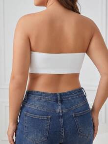 1pc Plus Size Women's Solid Color Front Closure Bandeau Bra, Non-Slip Strapless Seamless Sexy Comfortable Wire-Free Thin Bra, Suitable For Cold-Shoulder, Spaghetti Strap Dress, Evening Gown And Other Outfits - White - View 4