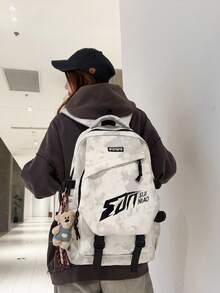 Letter Print Backpack For Teens, Large Capacity Lightweight School Bag, Unisex Campus Bookbag For Middle High School College Students, Casual Daypack - A - View 6